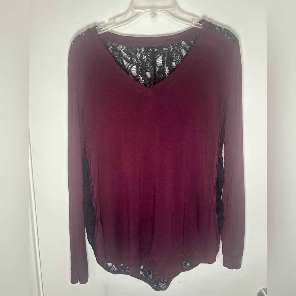 Apt. 9 Maroon Lace-Back Long Sleeve Top